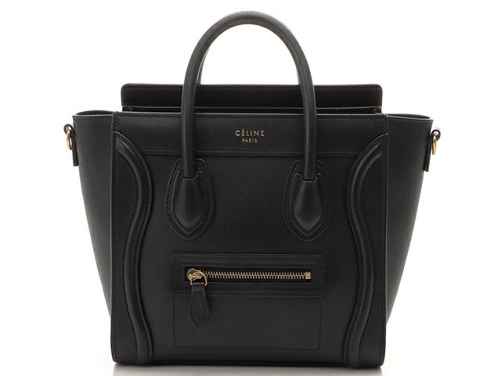 Celine Luggage Tote Shopper Tote Bag Black Calfskin